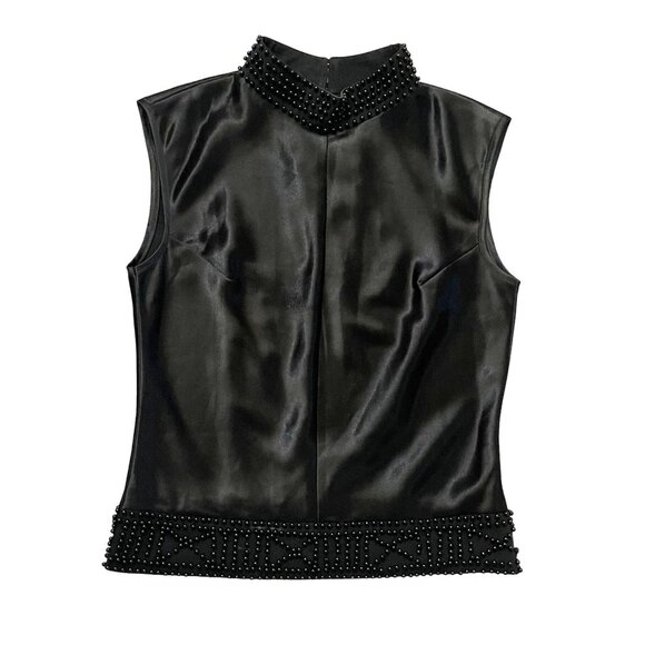 Calvin Tran Beaded Satin Blouse Top Women's Size Large Black Evening Party - Picture 1 of 11